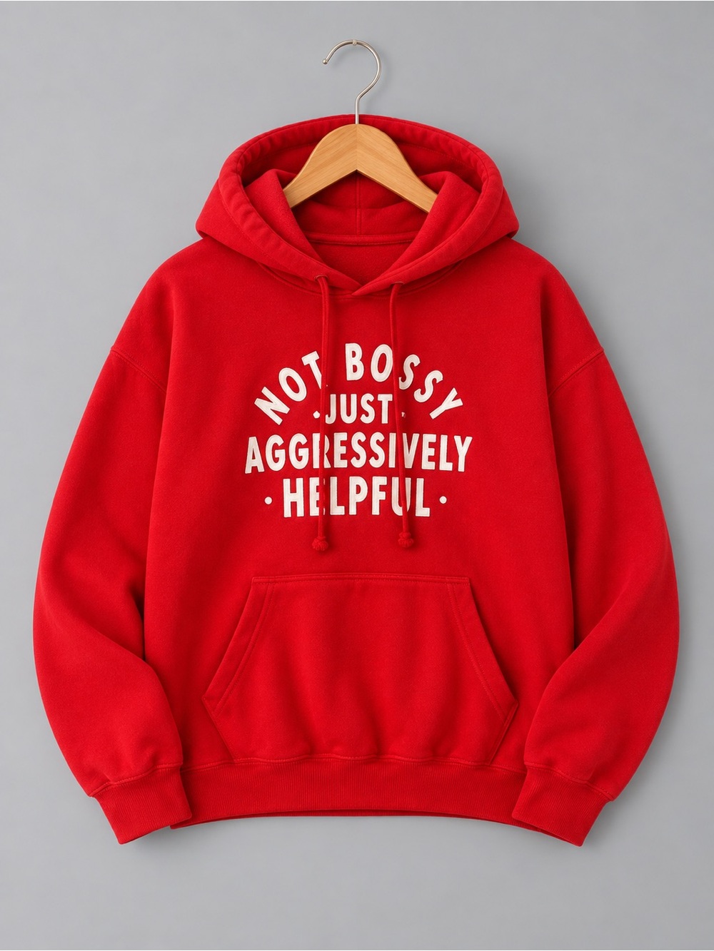 Red Graphic Hooded Sweater with Slogan